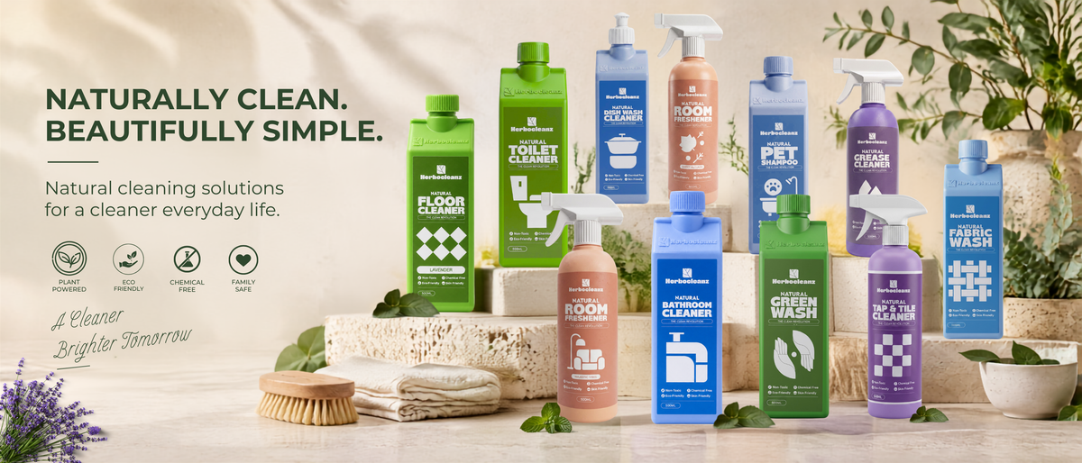Herbocleanz cleaning product range with the message Naturally Clean, Beautifully Simple